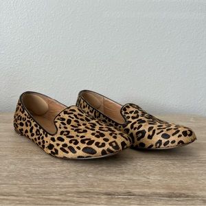 J Crew Addie Calf Hair/Leopard Loafers Size 7.5